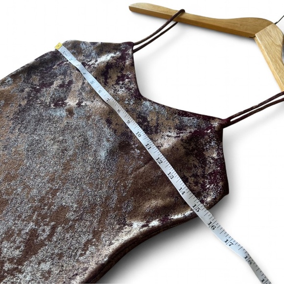 Burgundy Champagne Metallic Pink Burnt Velvet Maxi Slip Spaghetti Straps NWT - Picture 4 of 10